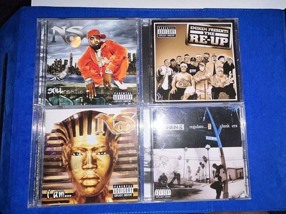 12-Piece Hip Hop Rap CD Album Collection featuring Nas, 50 Cent, Kanye West, Ice